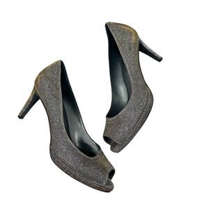 Stuart Weitzman Evebaton Pumps Heels Metallic Shimmer Peep Toe Silver Size US 12